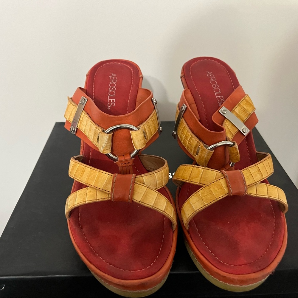 Orange wedge slippers